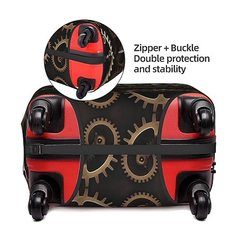 Cool Steampunk Gears Print Practical Elastic Washable Travel Luggage Cover with Concealed Zipper for Suitcases4