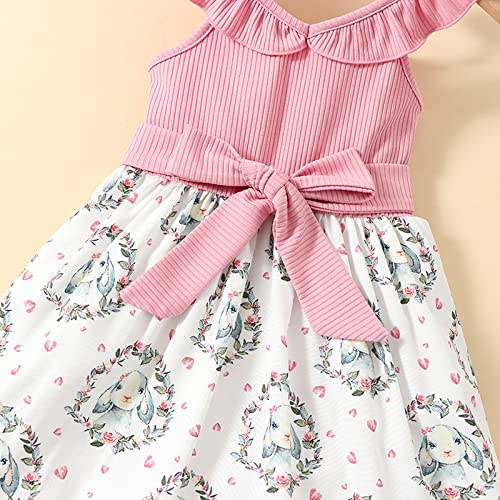 Vestido infantil para meninas com estampa de coelho, suspensórios, gravata borboleta, vestido de pri
