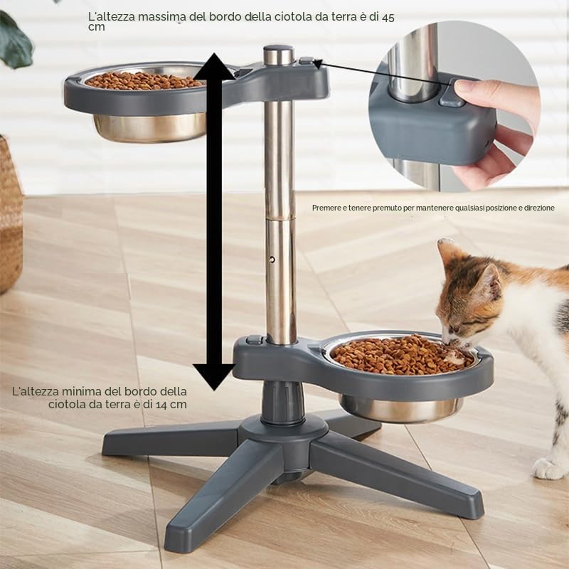 Ciotola Regolabile in Altezza per Cani di Grossa Taglia, 2 Ciotole Antiscivolo con Telaio, Stazione di Alimentazione Elevata