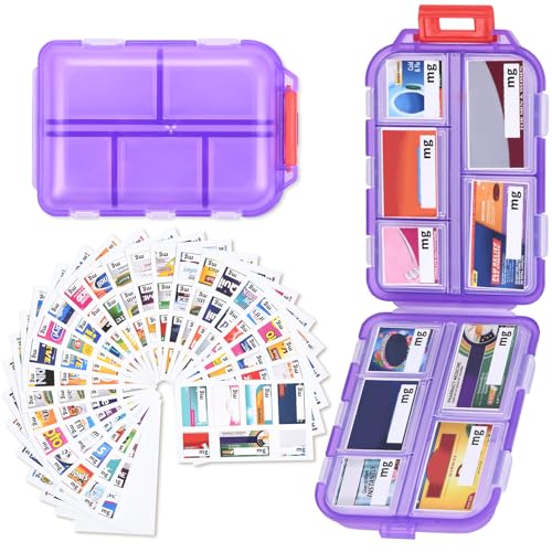 Image of Large Medicine Pill Organizer with 189 Labels, 10 Compartments Purse Pill Case Travel Medicine Organizer Essentials Travel Daily Pill Container (Purple, 1 Pack)