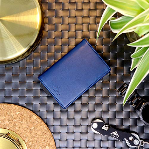 Stealth Wallet RFID Card Holder Wallet - Smart Minimalist NFC Blocking Pop Up Wallets with Gift Box - Slim, Compact, Lightweight Metal Credit Cards Holder (Silver Aluminum with Blue Leather)2