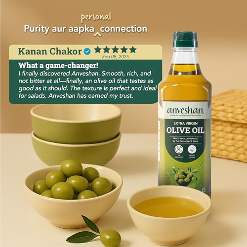 Image of Anveshan Extra Virgin Olive Oil - 1L PET Bottle | Cold Press Extraction | Rich in Vitamin E & K | Perfect for Salad Dressings, Sauteing, Marinades - Imported from Spain