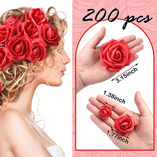 200 Pcs Artificial Rose Flower Heads For Crafts Artificial Stemless Rose Flower Heads Mini Fake Rose Foam Flowers Coral Red Foam Fake Roses For Home Diy Wedding Centerpieces Party Cake Decorations #TOP1
