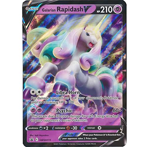 Cartes Pokemon Promo Originales Jumbo XXL, Cartes GX, V, EX, Extra Near Mint Protection, Carte en Anglais (Galarian Rapidash V)