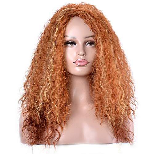 BERON Women’s 18’’ Curly Kinky Wig Orange Mix Blonde Cosplay Costume Wig Full Synthetic Wigs Wig Cap Included