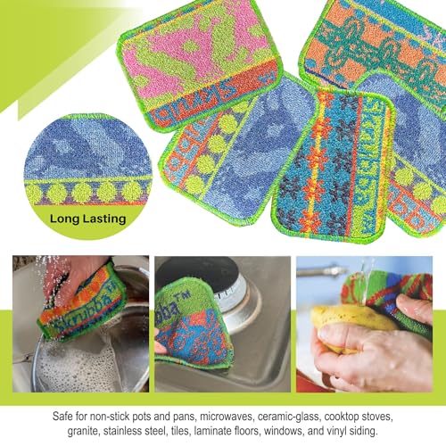 Image of Wet-It Skrubba Non-Scratch Scouring Pad - European Scrubby Sponge for Kitchen Cleaning, Pots, Pans, Glass & Cookware - Durable Reusable Pad with Fun Chicken Design