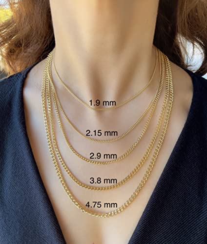 14K Real Gold Cuban Link Chain - 1.9mm 2.15mm 2.9mm 3.8mm 4.75mm Diamond Cut Concave Cuban Curb Chain Pendant Necklace For Men - Dainty Yellow Gold Necklace For Women with Lobster Clasp 16" 18" 20" 22" 24"3