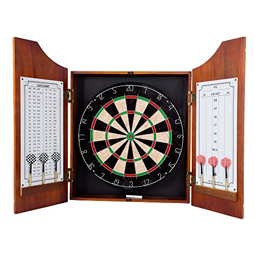 Image of Dart Board Cabinet Set - with 6 Metal-Tip Darts and Dry Erase Scoreboard by Trademark Poker