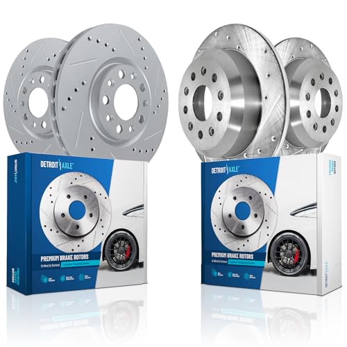 Image of Detroit Axle - Brake Rotors for Jeep 2018-2025 Wrangler, 12.99 inch inch Front and 13.46 inch inch Rear Drilled and Slotted Disc Brake Rotors 2019 2020 2021 2022 2023 2024 2025 Replacement