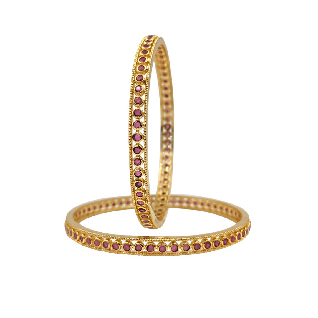 The Pink Lotus | 18K Gold Plated Traditional Ruby Bangles for Women/Girls studded with AAA+ Quality Cz (2.6) (B0BHYST6MV) Amazon Price History, Amazon Price Tracker