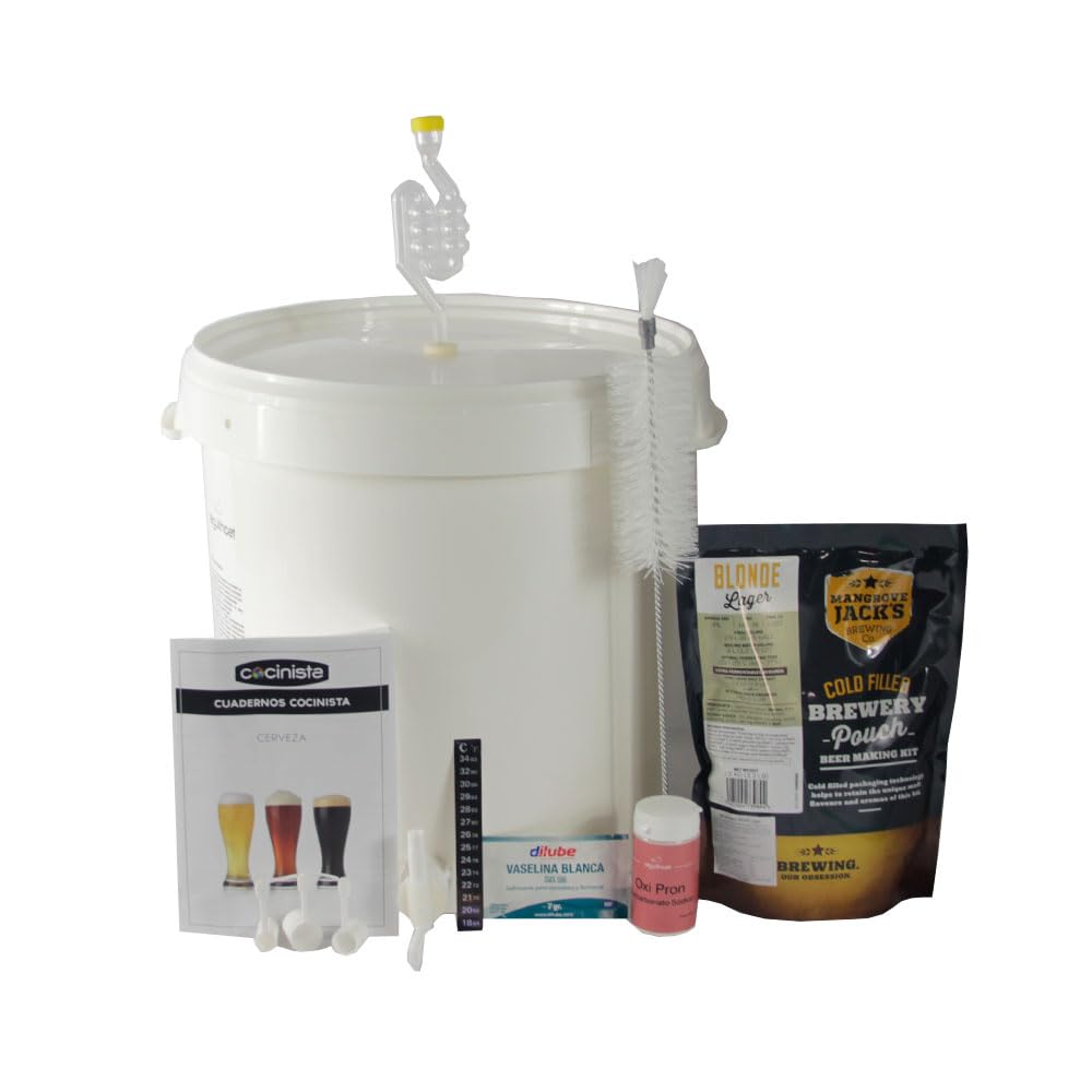 Kit para hacer cerveza casera 30 L con fermentador 30 litros, extracto de malta tipo Lager y guía paso a paso, equipo básico iniciación homebrewing