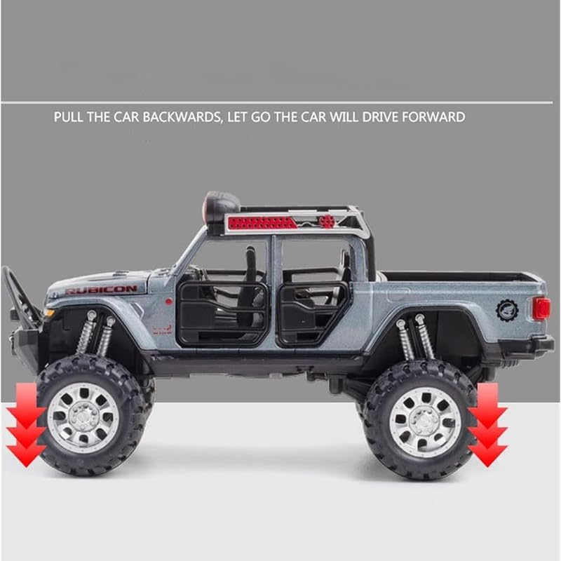Image of Kids Model 1:32 Rubicon Die Cast Metal Car Pull Back Action Opening Doors with Realistic Engine Sound Lights Toy Car Gift for Boys - Silver