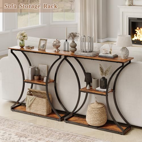 HavenlyYouth Narrow Console Table for Entryway, Industrial 3-Tier Sofa Table Behind Couch, 29.5" Height TV Stand with Storage Shelves for Living Room, Hallway, Entrance, Foyer, Rustic Brown by HavenlyYouth - Used condition - Image 7