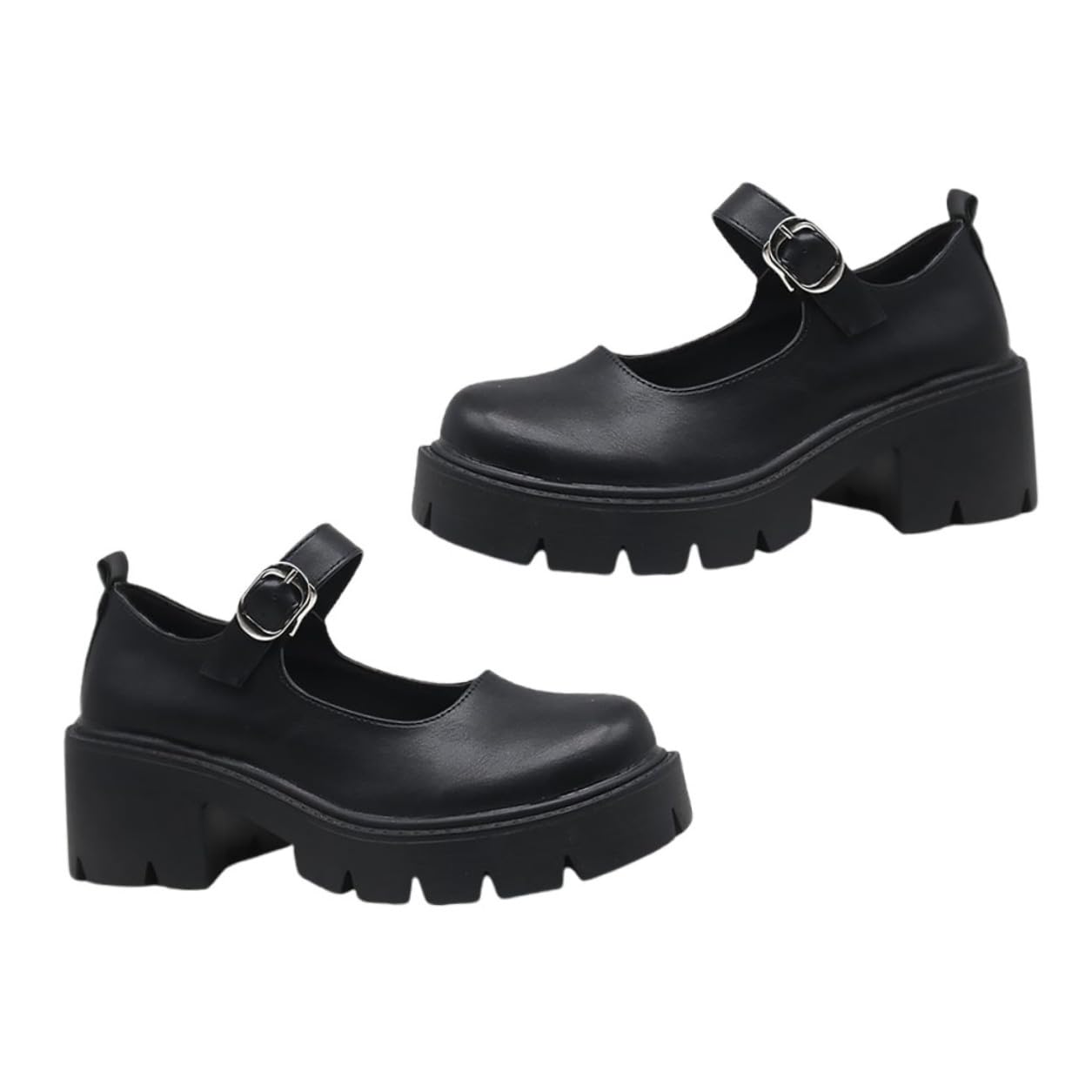 SHOWERORO Zapatos de Tacón de Bloque para Mujer Zapatos con Hebilla y Plataforma de PU para Temporada de Tacón Grueso