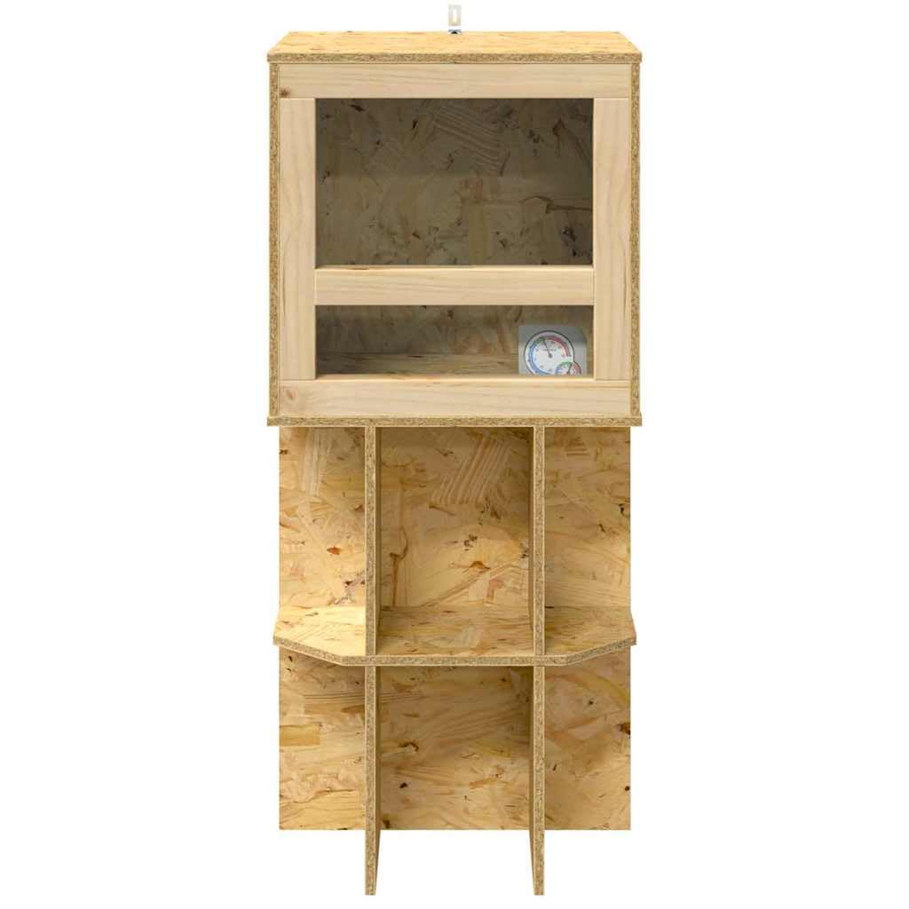 Terrario para reptiles y anfibios con puerta de cristal y ventana en diseño rústico OSB marrón, 40 x 40 x 90 cm, gran terrario