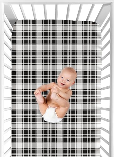 Image of Sweet Jojo Designs Fitted Baby Crib Sheets (Black & White Gingham Plaid) for Boys or Girls, Infant Nursery, Toddler Room - Standard Size (Checkered, Classic, Tartan, Gender Neutral, Rustic, Farmhouse)