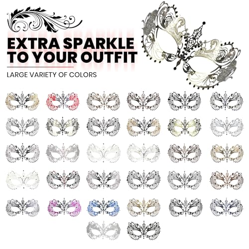 Image of Masquerade Mask for Women with Rhinestones - Elegant Metal Half Face Mask for Masquerade Parties, Mardi Gras, & Themed Events
