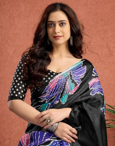 Image of SIRIL Women's Cotton Printed Saree with Unstitched Blouse Piece