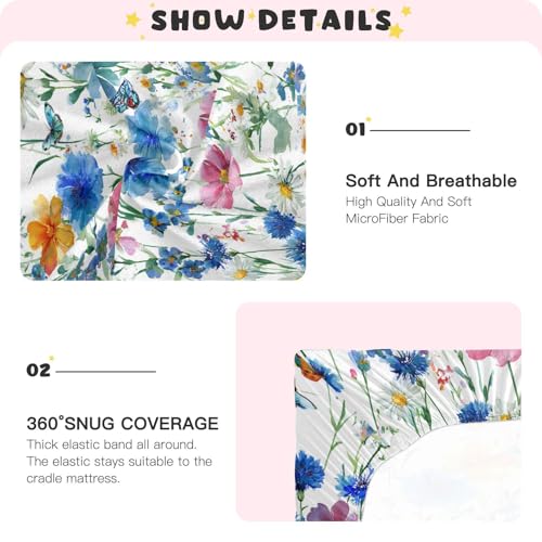 Image of Crib Sheet Breathable Soft Crib Mattress Sheet for Baby Toddler Boys Girls Fitted Crib Sheet Fit Standard Crib Mattress 39 x 27 Inch Watercolor Cornflower Daisy
