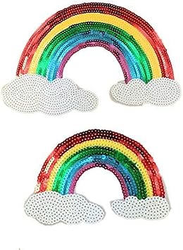 2pcs Large Rainbow Sequin Iron On Embroidered Patches Sew on Appliques for Jacket Jeans Cloth Bags Shoes Home Decoration