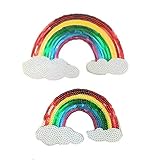 2pcs Large Rainbow Sequin Iron On Embroidered Patches Sew on Appliques for Jacket Jeans Cloth Bags...
