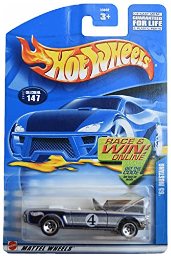 Hot Wheels '65 Mustang, Plateado/Azul #147, Auto de Fundición a Escala 1:64, Edad 3+