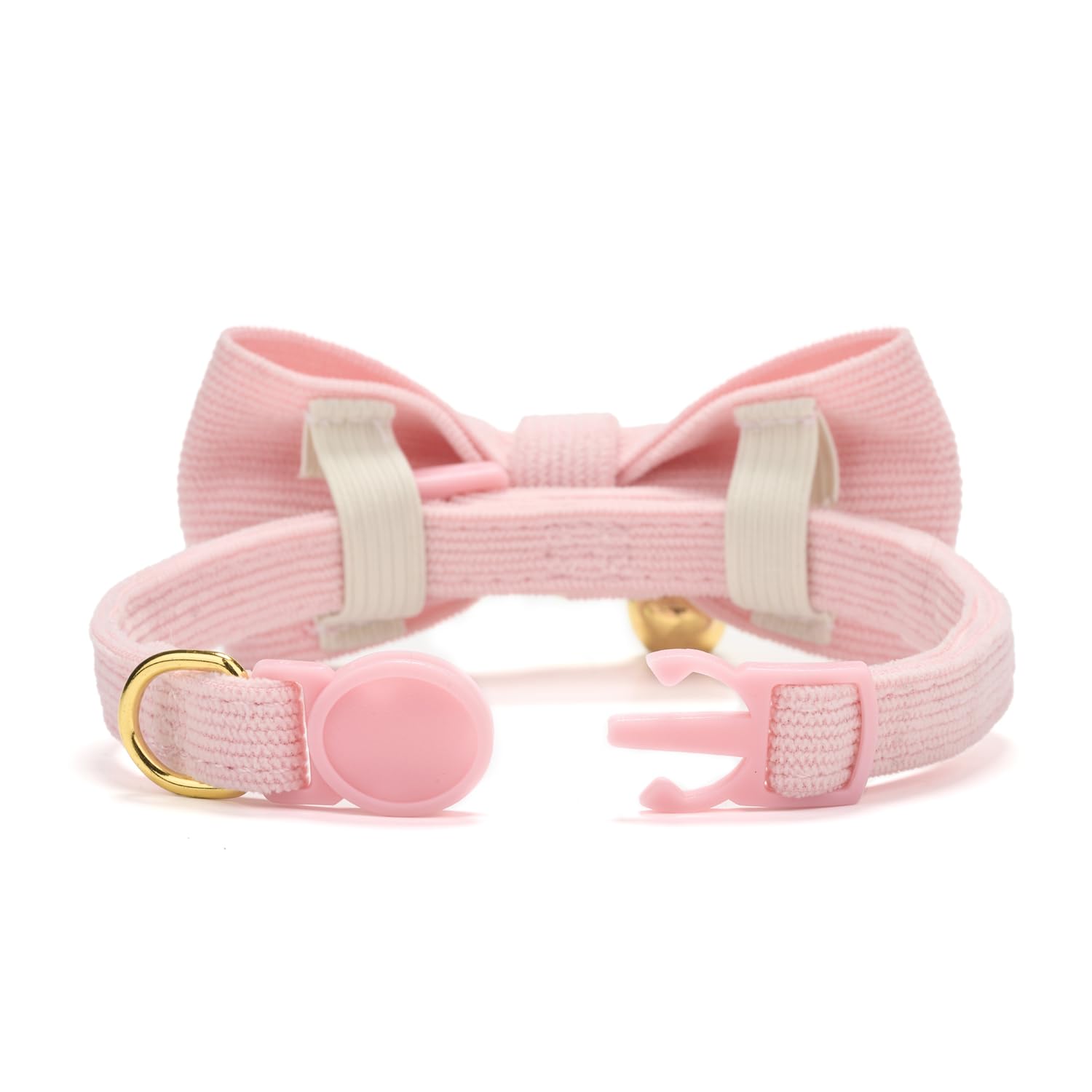 YUDOTE Ultra-soft Collar Natural Cotton Corduroy Made for Cats with Sensitive Skin,Lightweight Kitten Collars with Quick-release Buckle and Removeable Bow-tie,Light Pink Pack of 1 — view 6