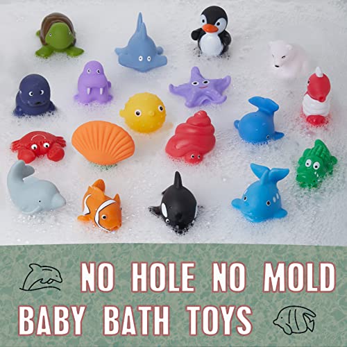 Mold Free Bath Toys 18 Pcs For Toddlers/ Infants 6 - 12- 18 Months, No Hole No Mold Bathtub Toys, 1 2 3 4 Years Old Kids (18 Pcs Ocean Animals With Mesh Bag) #TOP1