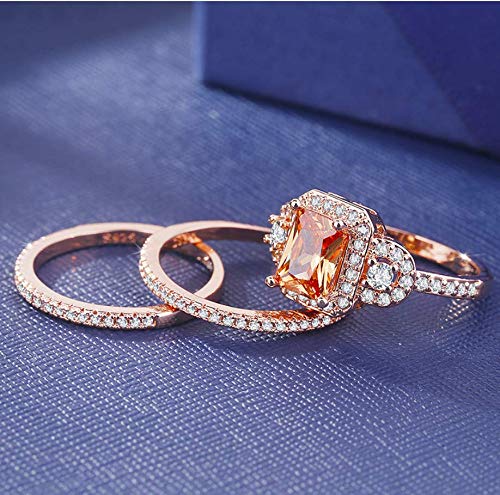 Duan Gorgeous 18K Rose Gold Filled Morganite Ring Engagement Bridal Women Jewelry Set Size 6-103