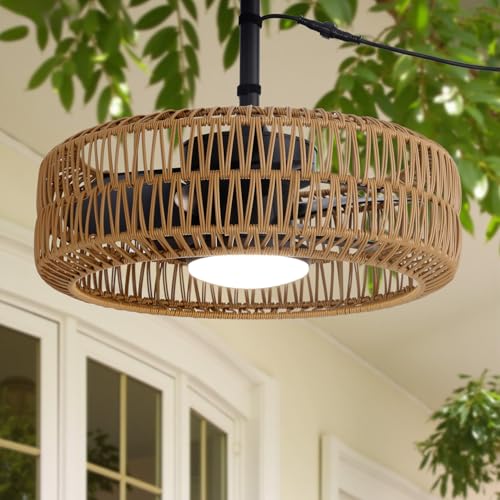 21" Waterproof Outdoor Ceiling Fan with Light, Outdoor Boho Hanging Fan for Patio, 6-Speed & 3 CCT LED, Caged Ceiling Fan with Smart APP & Remote Control, Perfect for Gazebo, Pergola, Canopy