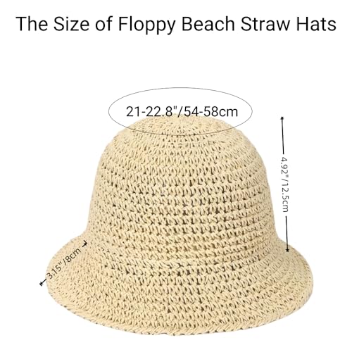 Image of Womens Floppy Straw Sun Hat Packable Wide Brim Summer Beach Hat Foldable Crochet Bucket Hats