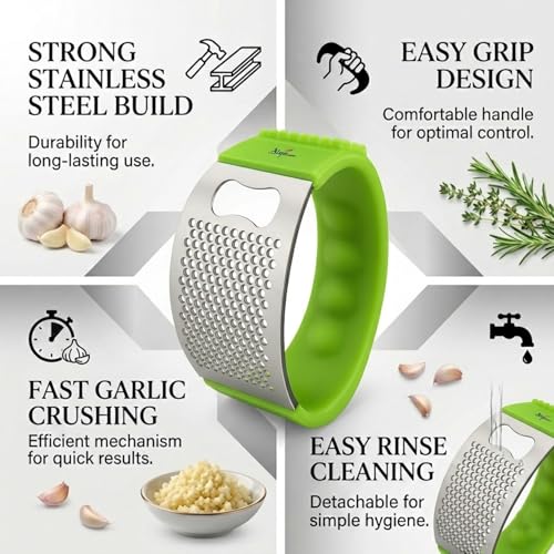 Image of Signamio Garlic Peeler Tool - Versatile Garlic Crusher Mini Hand Press Chopper for Effortless Garlic Preparation, Durable and Easy to Clean Kitchen Essential - Green