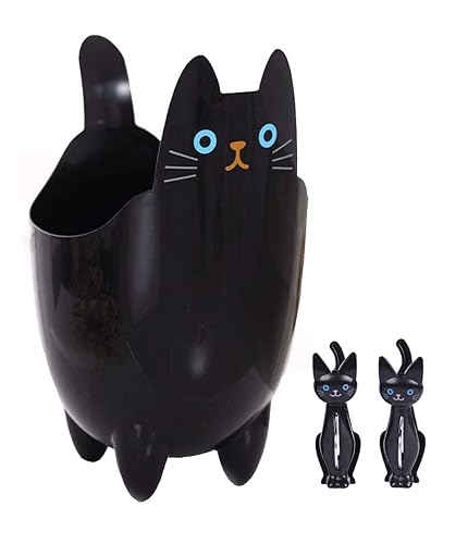 123Arts Cubo de almacenamiento de basura de baño de mesa ABS con forma de gato de dibujos animados con clips de gato