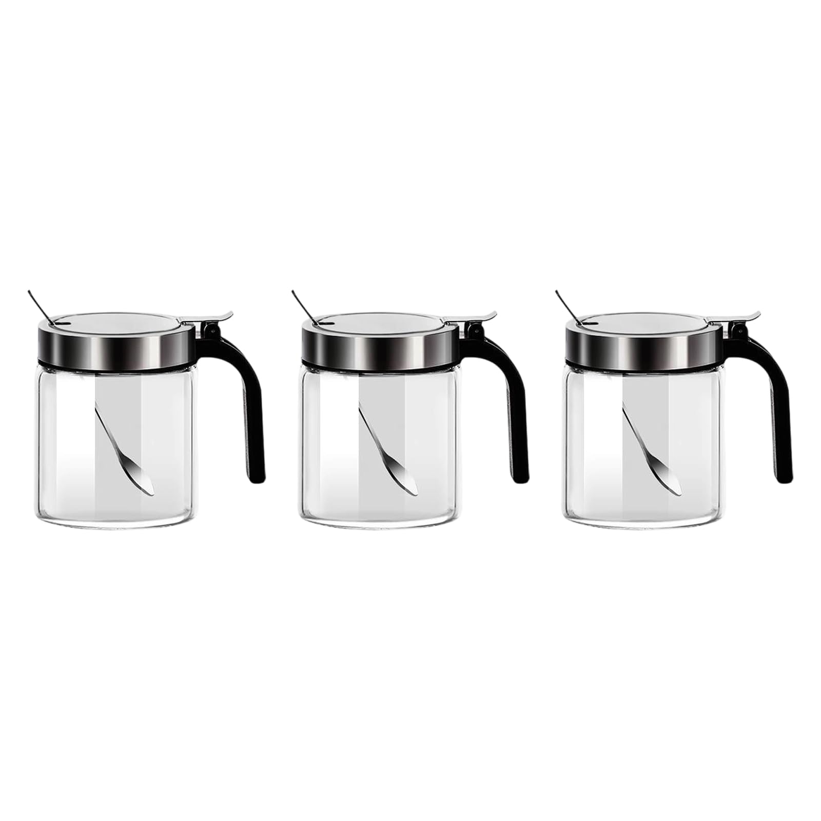 Tsophreniq 304 Steel Condiment Container Set with Integrated Measuring Spoons Dishwasher Safe Kitchen Storage for Seasonings Dishwasher Safe Stainless Steel Condiment Jars