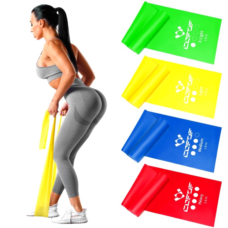 Bandas Elasticas Fitness, 4 Niveles de Resistencia, Cinta Elastica Fitness con Bolso e Instrucciones de Entrenamiento,Muy Adecuado para Yoga, Pilates,Entrenamiento de Fuerza,Fisioterapia