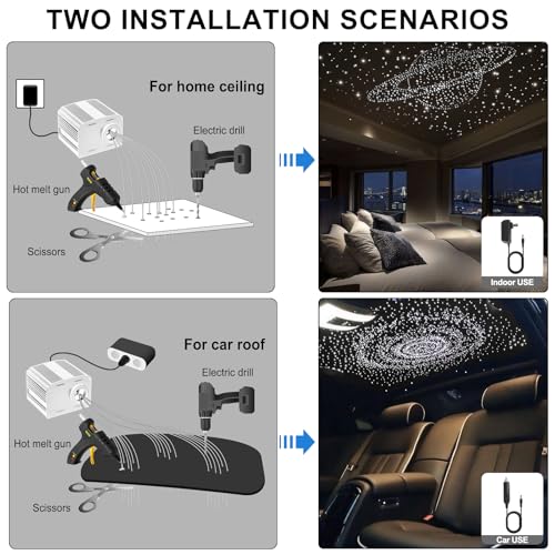 Image of Fiber Optic Car Starlight Headliner Kit, Twinkle & Sound Activated RGBW 16W 200pcs*0.03in*6.5ft Fiber Strands Car Star Roof Lights with APP& Remote Controlled, Ceiling Star Lights for Home /Car Decor