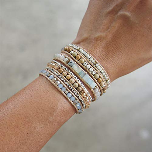 Image of Plumiss Women Boho Handmade Natural Stone Crystal Leather Bead Wrap Bracelets Collection