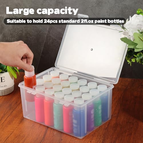 Image of Rainmae Paint Storage Box for Apple Barrel Acrylic Paint, Craft Paint Storage Organizer Contanier, Plastic Empty Crafts Paint Storage Case with Lid Holds 24 Paint Bottles for 2 fl. oz Acrylic Paints