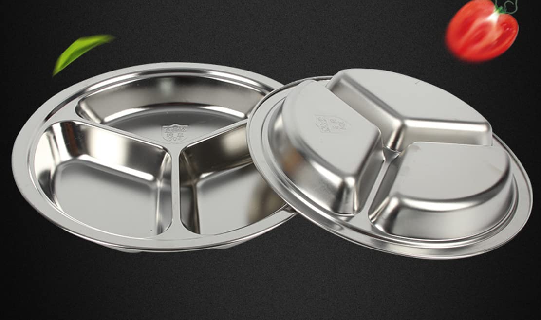 Assiette à Compartiments en Acier Inoxydable avec 3 Compartiments pour Enfants et Adultes pour le Camping (26cm,10)