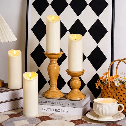Image of Raycare 8 inchx3 inch Outdoor Waterproof Flameless Candles with Remote and Timer, Battery Operated LED Electric Fake Pillar Candle for Home Wedding Decor, Ivory White, Set of 4