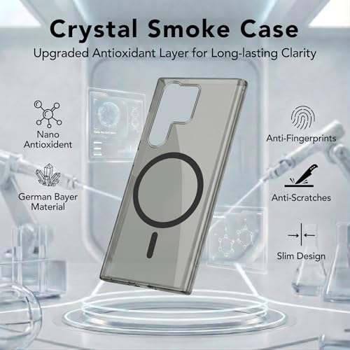 Image of Jkobi Lifetime Anti-Yellow MagSafe Compatible Clear Back Cover Case for Samsung Galaxy S24 Ultra (Sleek Hard Crystal | Shockproof and Camera Protection)