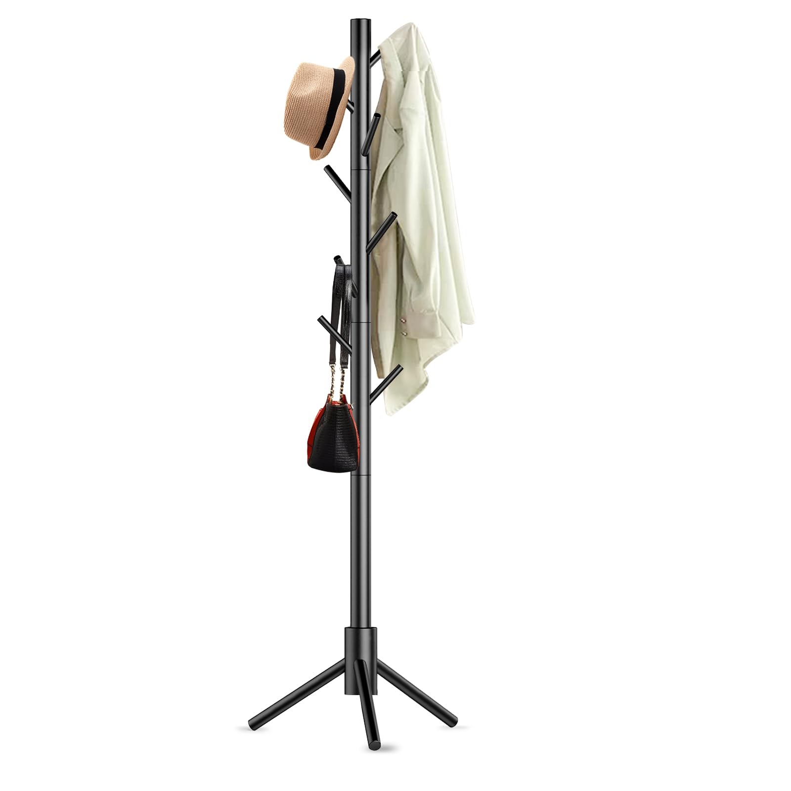 Kasunpul Porte-manteau en bois avec 8 crochets, 3 tailles réglables Porte-manteau en arbre pour la chambre, le couloir, le bureau, les vêtements, les chapeaux
