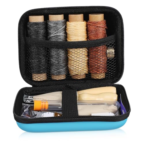 HOMSFOU 1 Juego Juego de herramientas de cuero kit de hilo encerado kit para hacer bolsas agujas de coser con hilo facil kit de costura profesional aguja de acero al carbono