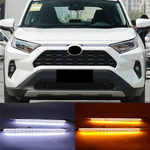Generic for Toyota RAV4 2019-2024 Car LED DRL Daytime Running Light Exterior Front Bonnet Grille Decor Lamp 2pcs (Not Fit for Adventure TRD Off-Road Version), White+ Amer