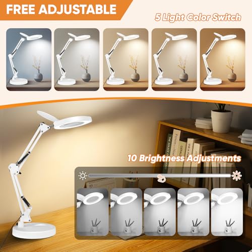 Lampe loupe 15X de bureau éclairante LED avec bras pivotant et pince de serrage - 5
