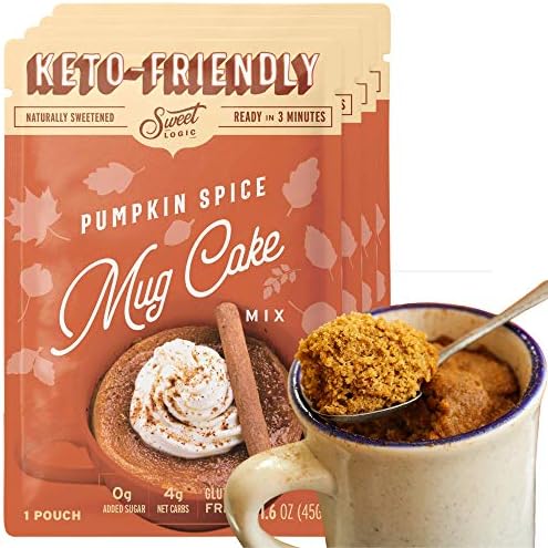 SWEET LOGIC Keto Dessert Mug Cake Mixes - Refined Sugar Free Gluten Free Keto Snack - 4 Keto Mug Cake Mixes - Pumpkin Spice - Diabetic Friendly Keto Sweets and Treats
