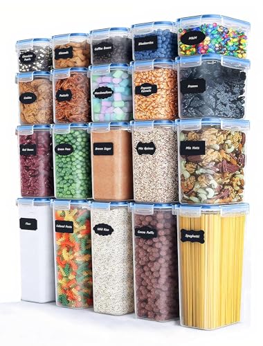 Image of Kitchen Storage Container Set Food Safe BPA Free Plastic Kitchen Containers &Jars 500mlx5-1000mlx5-1500mlx5-2100mlx5 Cereal Dispensers Airtight Fridge Container with Leakproof Lid (Pack of 20)