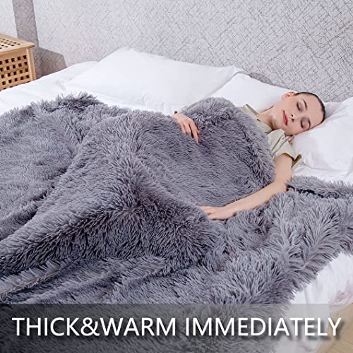 YUSOKI Grey Faux Fur Throw Blanket,2 Layers,50" x 60", Gray Soft Fuzzy Fluffy Couch Blanket Plush Furry Comfy Warm Blanket for Bed Chair Sofa Bedroom Dog Cat Men
