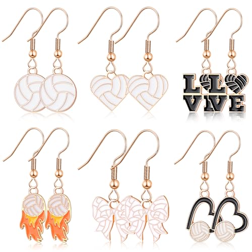 Nosiny 6 Pairs Sports Earrings for Women Game Earrings Football Volleyball Soccer Tennis Ball Golf Tooth Jewelry Dangle Decor