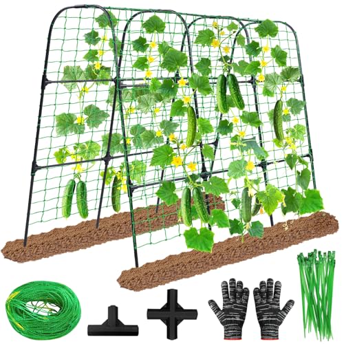 OTOSUNNY Cucumber Trellis, 50x48 inch Garden Arch Trellis for Climbing Plants Outdoor, Rustproof Metal Plant Support Vegetable Vine Tomato Cage Bean Pea Cucumber Trellis for Raised Garden Bed, Black